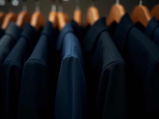 Vestes de costumes élégantes sur des cintres, prêtes à être essayées